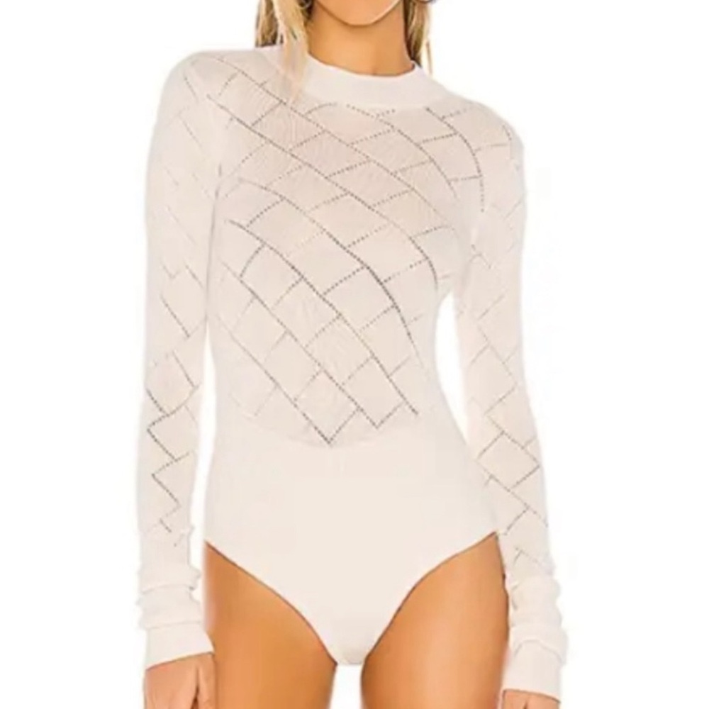 Intimately Free People Womens Whats The Pointelle Eyelet Bodysuit Ivory L